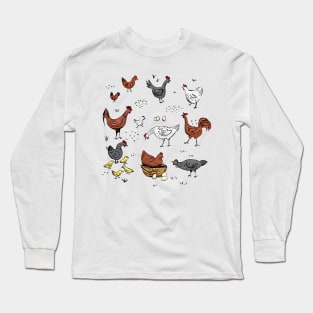 Cute Doodle Chickens Long Sleeve T-Shirt